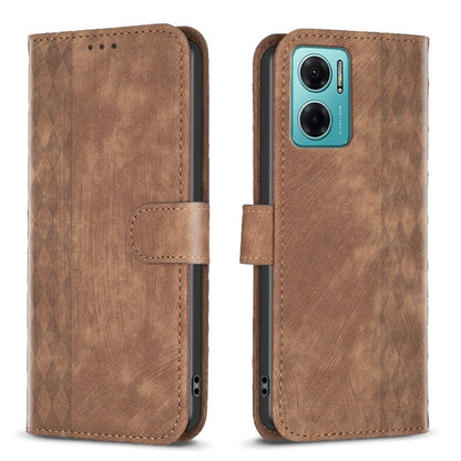 For Xiaomi Redmi 10 5G / Note 11E Plaid Embossed Leather Phone Case(Brown) - Xiaomi Cases by buy2fix | Online Shopping UK | buy2fix