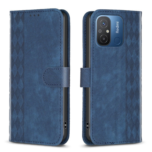 For Xiaomi Redmi 12C Plaid Embossed Leather Phone Case(Blue) - Xiaomi Cases by buy2fix | Online Shopping UK | buy2fix