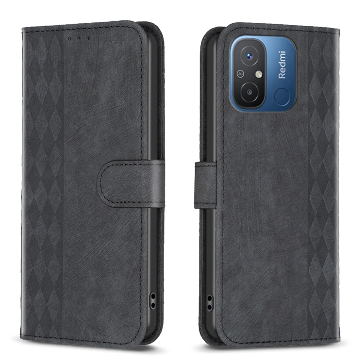 For Xiaomi Redmi 12C Plaid Embossed Leather Phone Case(Black) - Xiaomi Cases by buy2fix | Online Shopping UK | buy2fix