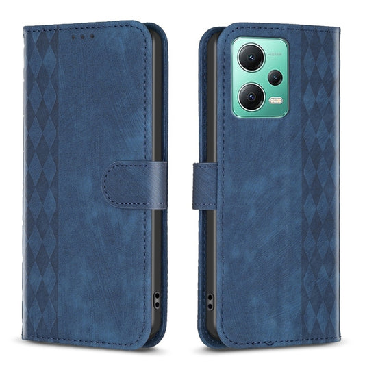 For Xiaomi Redmi Note 12 5G Global Plaid Embossed Leather Phone Case(Blue) - Note 12 Cases by buy2fix | Online Shopping UK | buy2fix