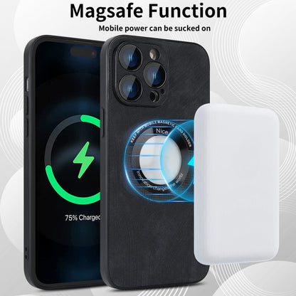 For iPhone 12 Pro Max Skin Feel Leather MagSafe Magnetic Phone Case(Black) - iPhone 12 Pro Max Cases by buy2fix | Online Shopping UK | buy2fix