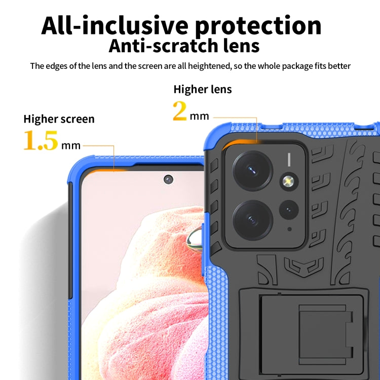 For Xiaomi Redmi Note 12 4G Global Tire Texture TPU + PC Phone Case with Holder(Blue) - Note 12 Cases by buy2fix | Online Shopping UK | buy2fix