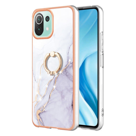 For Xiaomi Mi 11 Lite Electroplating Marble IMD TPU Phone Case with Ring Holder(White 006) - Xiaomi Cases by buy2fix | Online Shopping UK | buy2fix