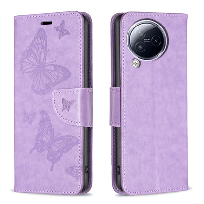 For Xiaomi Civi 3 5G Two Butterflies Embossing Leather Phone Case(Purple) - Xiaomi Cases by buy2fix | Online Shopping UK | buy2fix