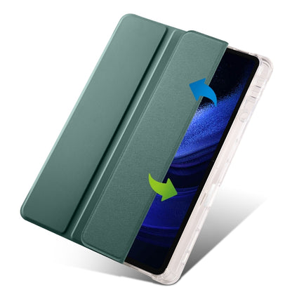 For Xiaomi Pad 6 / 6 Pro 3-fold Clear TPU Smart Leather Tablet Case with Pen Slot(Dark Green) -  by buy2fix | Online Shopping UK | buy2fix