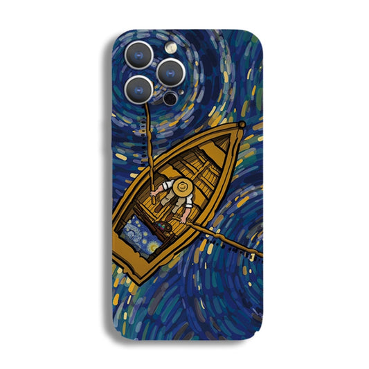 For iPhone SE 2022 / 2020 / 8 / 7 Precise Hole Oil Painting Pattern PC Phone Case(Boating) - iPhone SE 2022 / 2020 / 8 / 7 Cases by buy2fix | Online Shopping UK | buy2fix