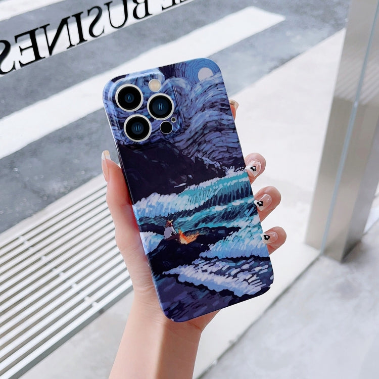 For iPhone 13 mini Precise Hole Oil Painting Pattern PC Phone Case(Sea Wave) - iPhone 13 mini Cases by buy2fix | Online Shopping UK | buy2fix