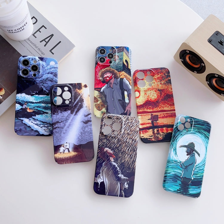 For iPhone 13 mini Precise Hole Oil Painting Pattern PC Phone Case(Sunset) - iPhone 13 mini Cases by buy2fix | Online Shopping UK | buy2fix