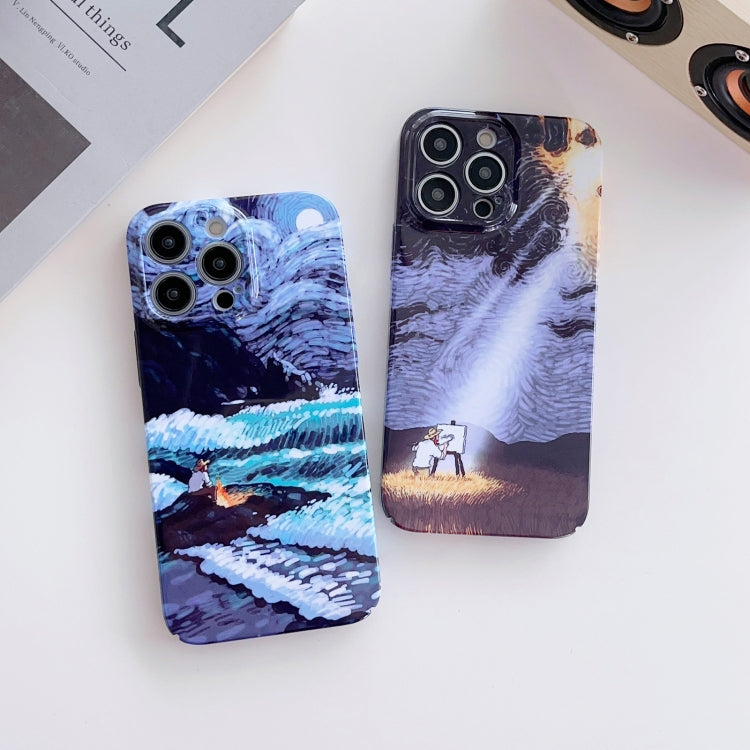 For iPhone 14 Pro Max Precise Hole Oil Painting Pattern PC Phone Case(Sea Wave) - iPhone 14 Pro Max Cases by buy2fix | Online Shopping UK | buy2fix