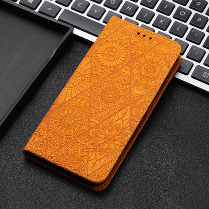 For Samsung Galaxy S20 FE Ethnic Embossed Adsorption Leather Phone Case(Yellow) - Galaxy S20 FE Cases by buy2fix | Online Shopping UK | buy2fix