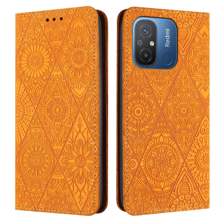 For Xiaomi Redmi 12C Ethnic Embossed Adsorption Leather Phone Case(Yellow) - Xiaomi Cases by buy2fix | Online Shopping UK | buy2fix