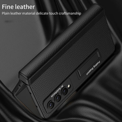 For Samsung Galaxy Z Fold4 GKK Integrated Fold Hinge Leather Phone Case with Holder(Carbon Fibre Black) - Galaxy Z Fold4 5G Cases by GKK | Online Shopping UK | buy2fix