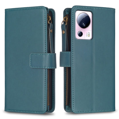 For Xiaomi 13 Lite 9 Card Slots Zipper Wallet Leather Flip Phone Case(Green) - 13 Lite Cases by buy2fix | Online Shopping UK | buy2fix