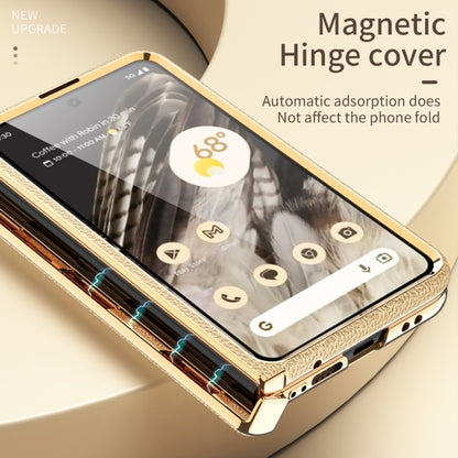 For Google Pixel Fold Litchi Pattern Electroplating Folding Phone Case with Hinge(Gold) - Google Cases by buy2fix | Online Shopping UK | buy2fix