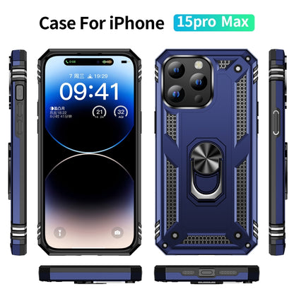 For iPhone 15 Pro Max Shockproof TPU + PC Phone Case with Holder(Blue) - iPhone 15 Pro Max Cases by buy2fix | Online Shopping UK | buy2fix