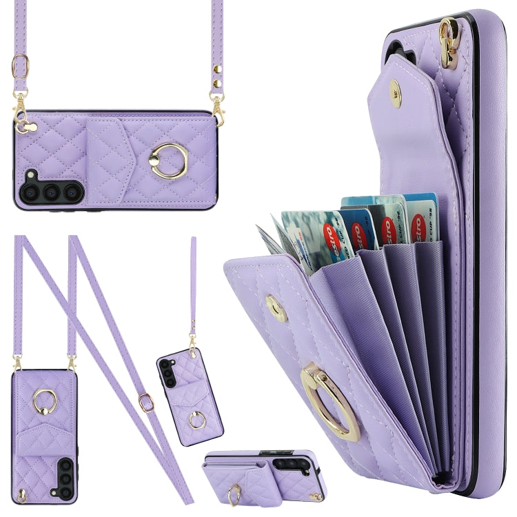 For Samsung Galaxy S23+ 5G Rhombic Texture Card Bag Phone Case with Long Lanyard(Light Purple) - Galaxy S23+ 5G Cases by buy2fix | Online Shopping UK | buy2fix