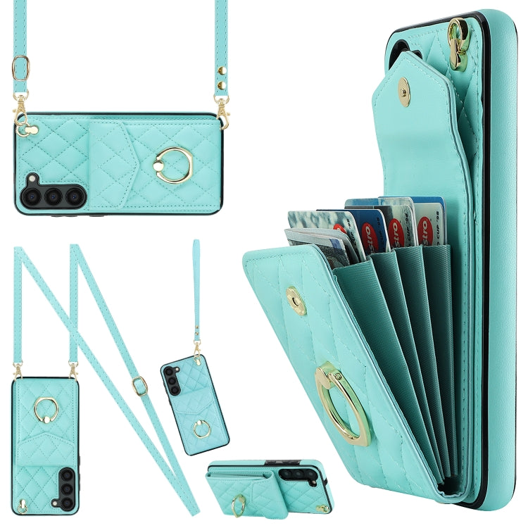 For Samsung Galaxy S23 5G Rhombic Texture Card Bag Phone Case with Long Lanyard(Mint Green) - Galaxy S23 5G Cases by buy2fix | Online Shopping UK | buy2fix