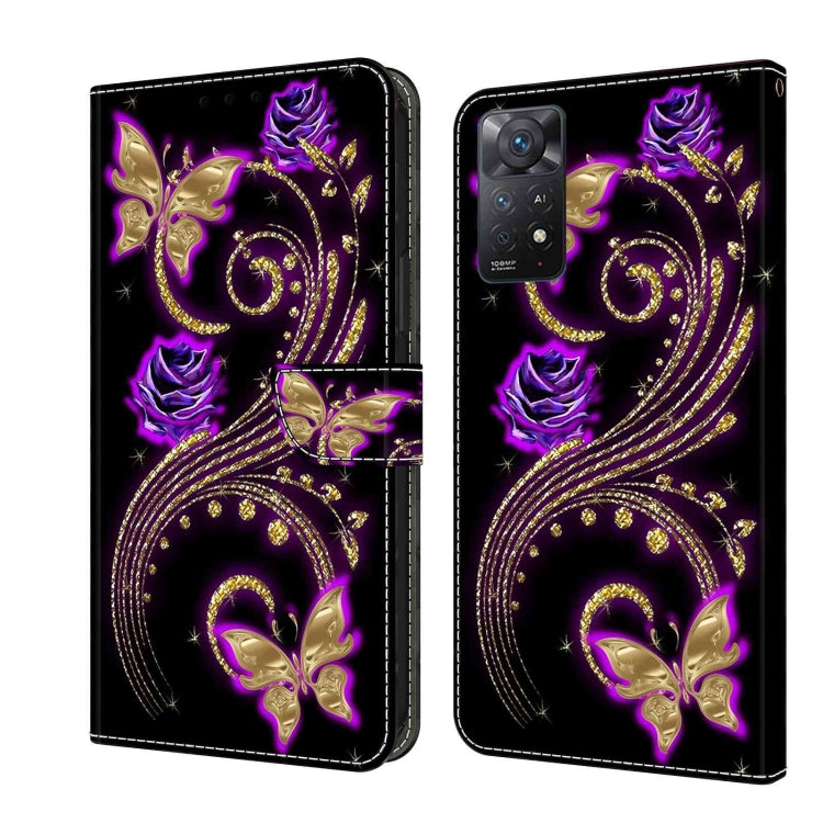 For Xiaomi Redmi Note 11 Pro 5G / 4G Global Crystal 3D Shockproof Protective Leather Phone Case(Purple Flower Butterfly) - Xiaomi Cases by buy2fix | Online Shopping UK | buy2fix