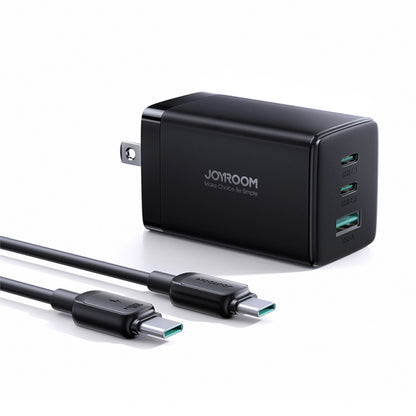 JOYROOM TCG01 GaN Ultra 3 in 1 65W Fast Charger with USB-C / Type-C Cable, US Plug(Black) - USB Charger by JOYROOM | Online Shopping UK | buy2fix