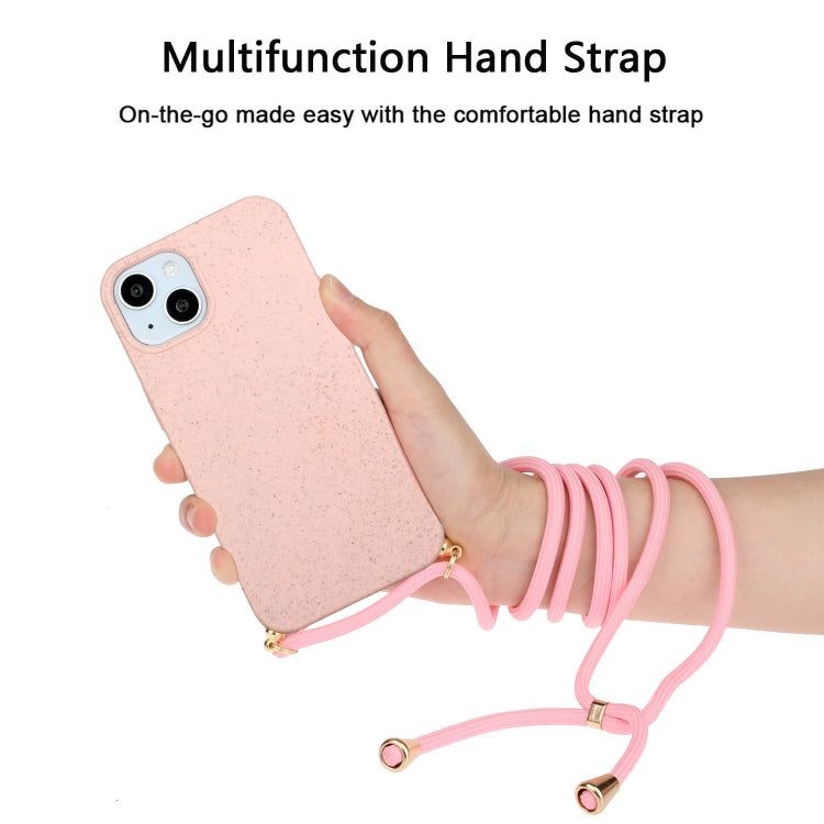 For iPhone 15 Wheat Straw Material + TPU Phone Case with Lanyard(Pink) - iPhone 15 Cases by buy2fix | Online Shopping UK | buy2fix