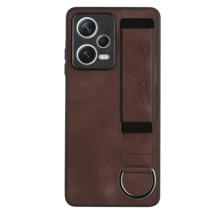 For Xiaomi Redmi Note 12 Pro+ 5G Global Wristband Holder Leather Back Phone Case(Coffee) - Note 12 Pro+ Cases by buy2fix | Online Shopping UK | buy2fix
