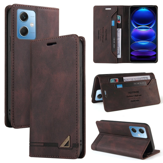 For Xiaomi Redmi Note 12 India/Poco X5 GQUTROBE Skin Feel Anti-theft Brush Horizontal Flip Leather Case with Holder(Brown) - Note 12 Cases by GQUTROBE | Online Shopping UK | buy2fix