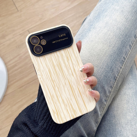 For iPhone 11 Wood Grain TPU Phone Case with Lens Film(Beige) - iPhone 11 Cases by buy2fix | Online Shopping UK | buy2fix