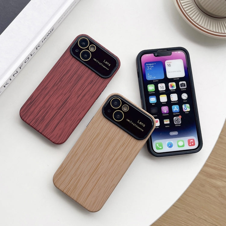 For iPhone 12 Pro Wood Grain TPU Phone Case with Lens Film(Brown) - iPhone 12 / 12 Pro Cases by buy2fix | Online Shopping UK | buy2fix