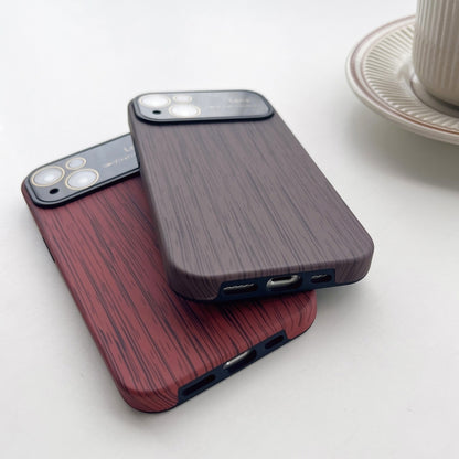 For iPhone XR Wood Grain TPU Phone Case with Lens Film(Khaki) - More iPhone Cases by buy2fix | Online Shopping UK | buy2fix