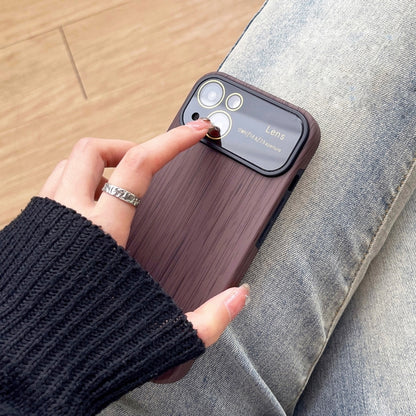 For iPhone 14 Wood Grain TPU Phone Case with Lens Film(Grey) - iPhone 14 Cases by buy2fix | Online Shopping UK | buy2fix