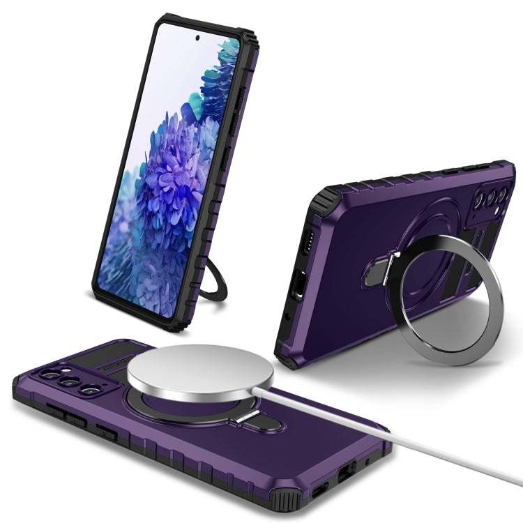 For Samsung Galaxy S20 FE MagSafe Magnetic Holder Phone Case(Purple) - Galaxy S20 FE Cases by buy2fix | Online Shopping UK | buy2fix