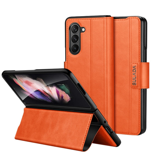 For Samsung Galaxy Z Fold5 SULADA All-inclusive Magnetic Snap Flip Leather Phone Case(Orange) - Galaxy Z Fold5 Cases by SULADA | Online Shopping UK | buy2fix