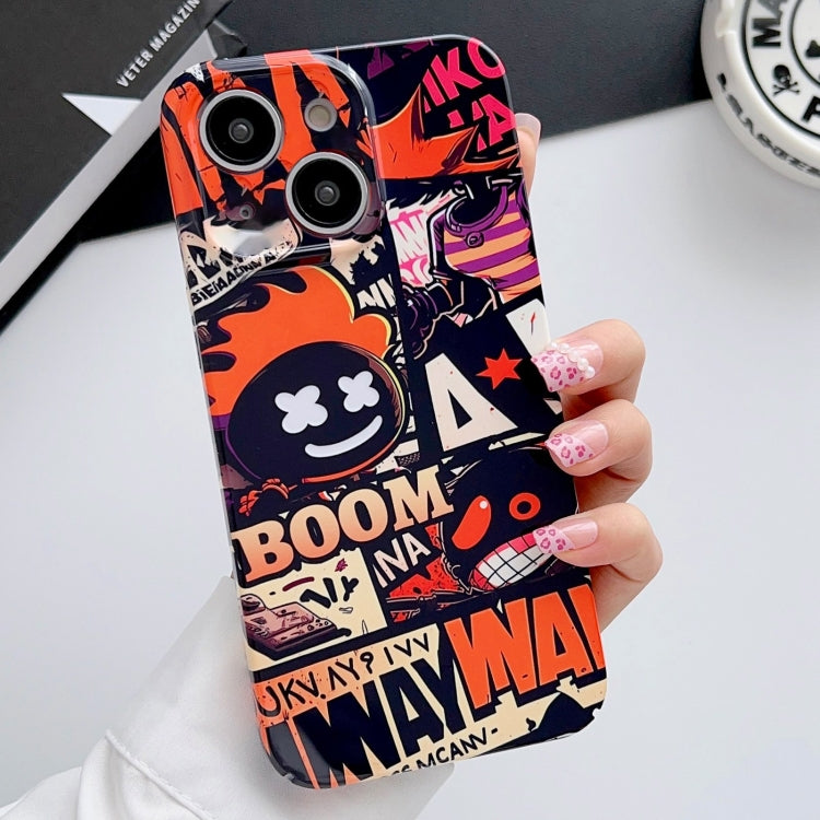 For iPhone 14 Painted Pattern Precise Hole PC Phone Case(Orange Comics) - iPhone 14 Cases by buy2fix | Online Shopping UK | buy2fix