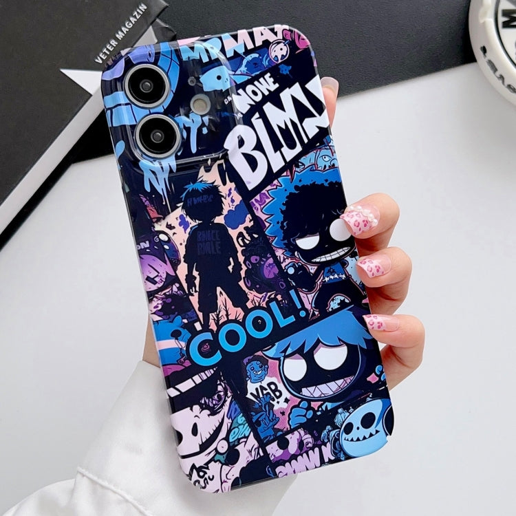 For iPhone 12 Painted Pattern Precise Hole PC Phone Case(Purple Comics) - iPhone 12 / 12 Pro Cases by buy2fix | Online Shopping UK | buy2fix