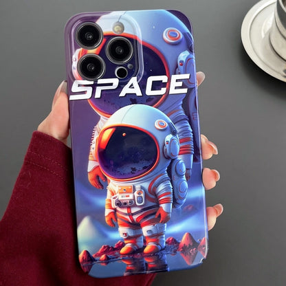 For iPhone 15 Pro Max Painted Pattern Precise Hole PC Phone Case(Orange White Astronaut) - iPhone 15 Pro Max Cases by buy2fix | Online Shopping UK | buy2fix