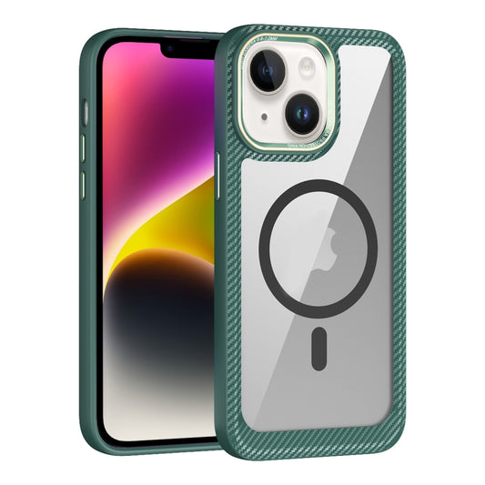 For iPhone 14 MagSafe Carbon Fiber Transparent Back Panel Phone Case(Green) - iPhone 14 Cases by buy2fix | Online Shopping UK | buy2fix