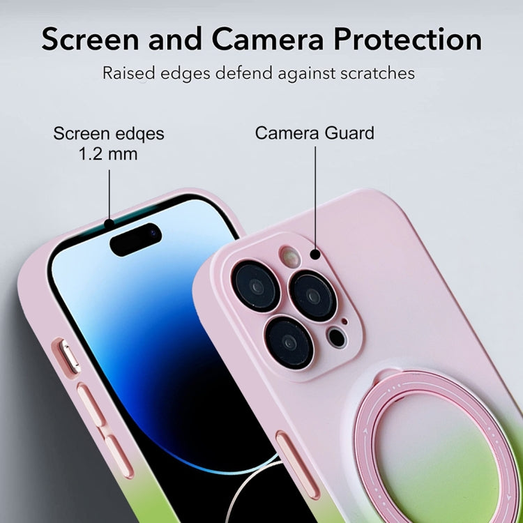 For iPhone 14 Pro Max MagSafe Holder Gradient TPU Phone Case(Pink Green) - iPhone 14 Pro Max Cases by buy2fix | Online Shopping UK | buy2fix