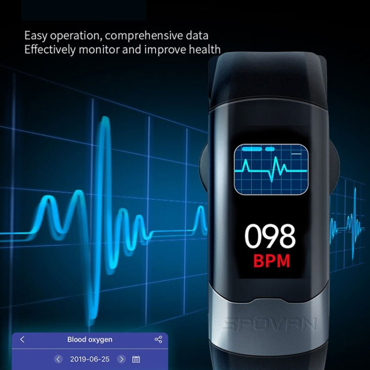 SPOVAN H02 1.14 inch TFT HD Screen Smart Bracelet Supports Blood Oxygen Monitoring/Sleep Monitoring(Black) - Smart Wristbands by SPOVAN | Online Shopping UK | buy2fix