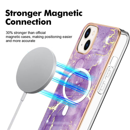 For iPhone 14 Plus Marble Pattern Dual-side IMD Magsafe TPU Phone Case(Purple 002) - iPhone 14 Plus Cases by buy2fix | Online Shopping UK | buy2fix