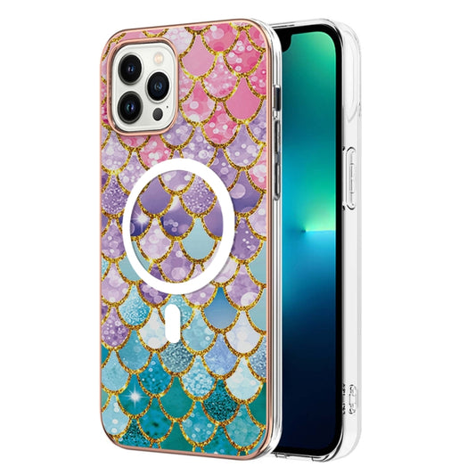 For iPhone 14 Pro Max Marble Pattern Dual-side IMD Magsafe TPU Phone Case(Colorful Scales) - iPhone 14 Pro Max Cases by buy2fix | Online Shopping UK | buy2fix