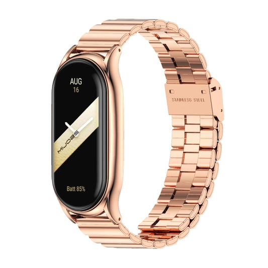 For Xiaomi Mi Band 8 Mijobs Plus Case Bamboo Buckle Metal Watch Band(Rose Gold) - Watch Bands by MIJOBS | Online Shopping UK | buy2fix