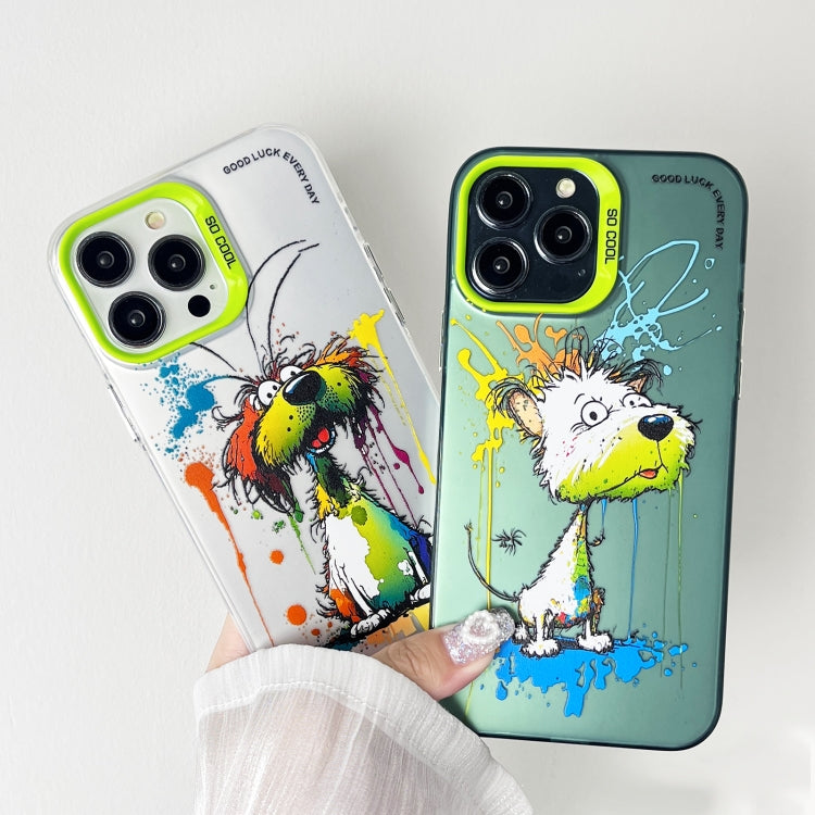 For iPhone 15 Pro Max Double Layer Color Silver Series Animal Oil Painting Phone Case(Beer Cat) - iPhone 15 Pro Max Cases by buy2fix | Online Shopping UK | buy2fix