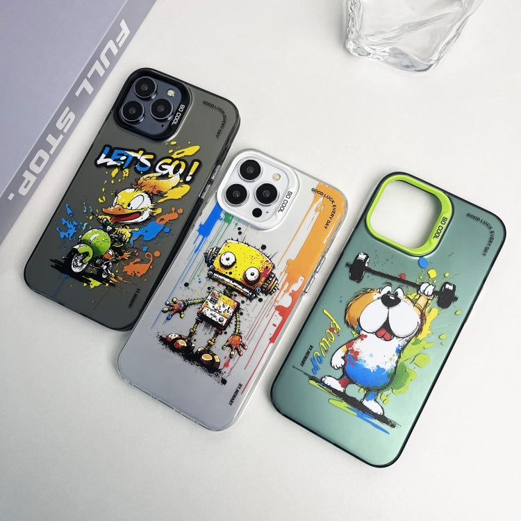 For iPhone 15 Pro Max Double Layer Color Silver Series Animal Oil Painting Phone Case(Beer Cat) - iPhone 15 Pro Max Cases by buy2fix | Online Shopping UK | buy2fix