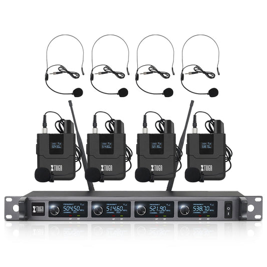 XTUGA A140-B Wireless Microphone System 4 BodyPack Headset Lavalier Microphone(AU Plug) - Microphone by XTUGA | Online Shopping UK | buy2fix