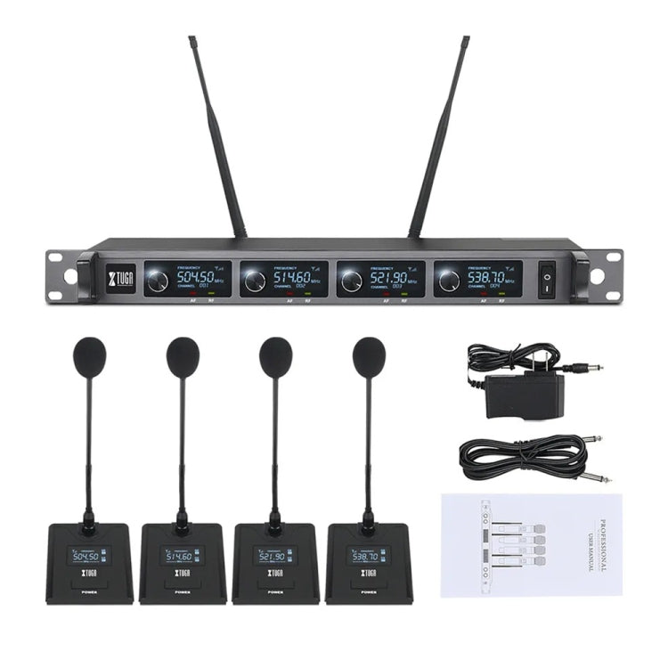 XTUGA A140-C Wireless Microphone System 4-Channel UHF Four Conference Mics(US Plug) - Microphone by XTUGA | Online Shopping UK | buy2fix