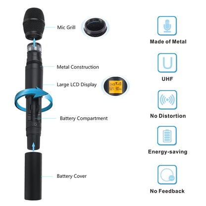 XTUGA A400-HB Professional 4-Channel UHF Wireless Microphone System with 2 Handheld & 2 Headset Microphone(AU Plug) - Microphone by XTUGA | Online Shopping UK | buy2fix