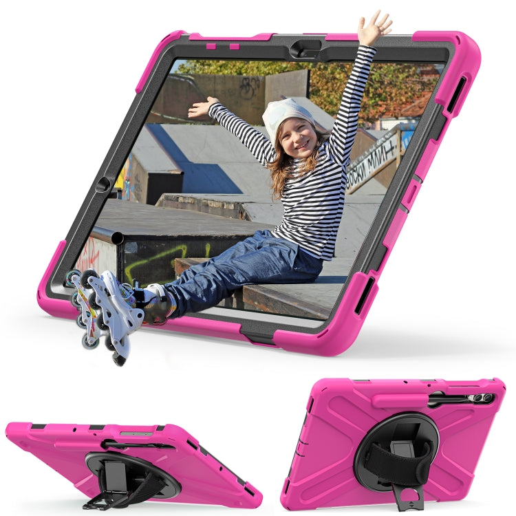 For Samsung Galaxy Tab S9+ / S8+ Rotary Handle Grab TPU + PC Tablet Case(Rose Red) - Galaxy Tab S9+ Cases by buy2fix | Online Shopping UK | buy2fix