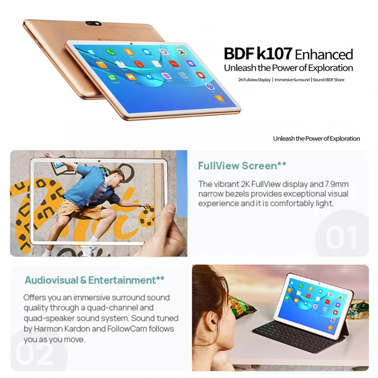BDF K107 3G Phone Call Tablet PC 10.1 inch, 4GB+64GB, Android 10 MT8321 Quad Core, Support Dual SIM, EU Plug(Gold) - BDF by BDF | Online Shopping UK | buy2fix
