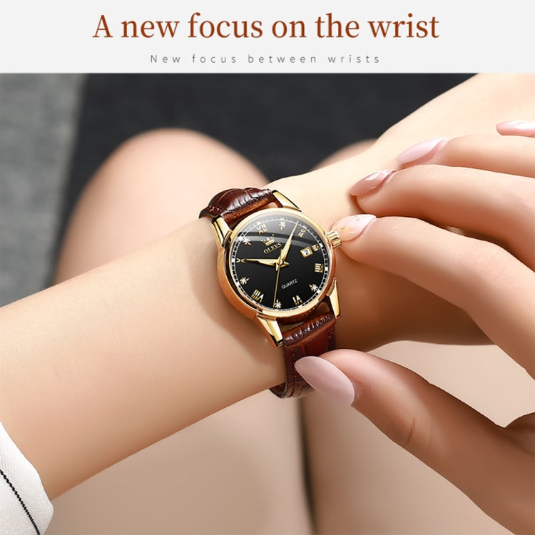 OLEVS 6896 Women Multifunctional Luminous Waterproof Quartz Watch(Black) - Leather Strap Watches by OLEVS | Online Shopping UK | buy2fix