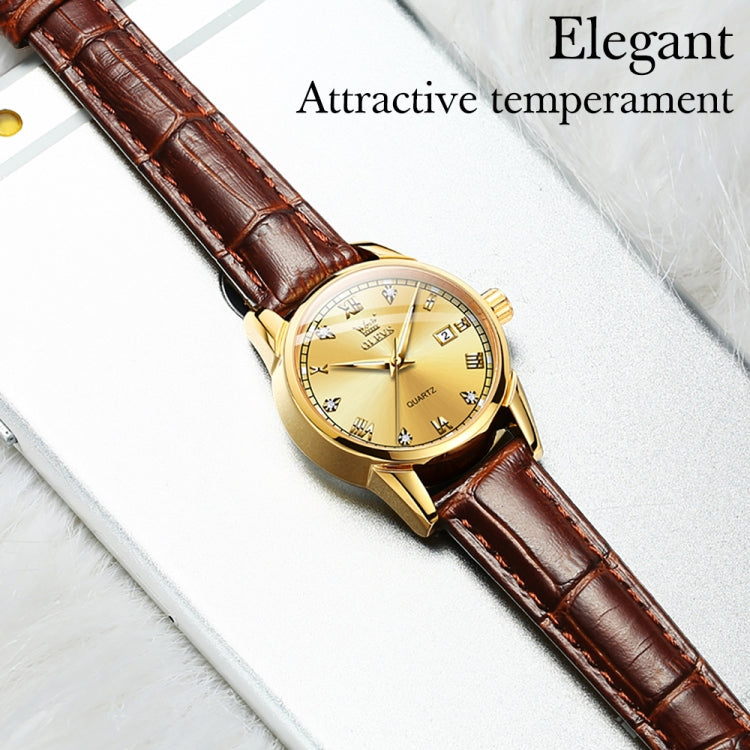 OLEVS 6896 Women Multifunctional Luminous Waterproof Quartz Watch(Gold) - Leather Strap Watches by OLEVS | Online Shopping UK | buy2fix